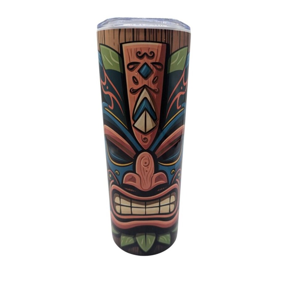 Tiki-Themed Stainless Steel Skinny Tumbler With Lid 20 Oz Double-Walled Insulati - Picture 7 of 12